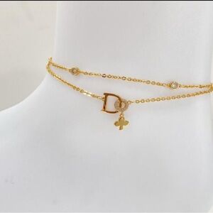 Chic 18k Gold Electroplated Double-Layer Ankle Bracelet with Charm